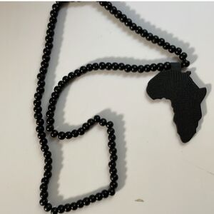Black Beaded Necklace with Africa Pendant